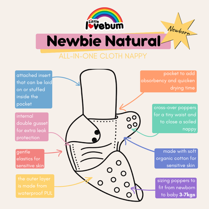 Newbie Natural Organic Cotton All-in-One Newborn Reusable Nappy